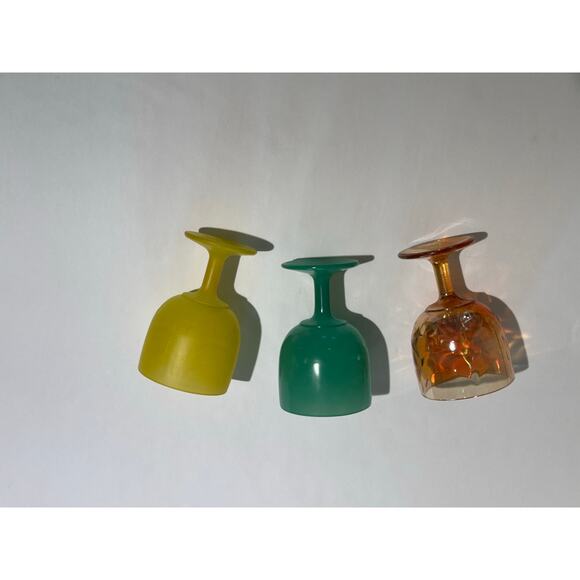 Vintage Large Frost Green, Frost Yellow, & Amber Goblets Impressed Star Pattern - Picture 1 of 14